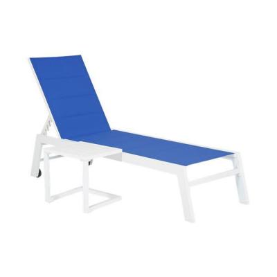 HAPPY GARDEN Set bain de soleil et table d'appoint BARBADOS en textil&egrave;ne bleu - aluminium blanc