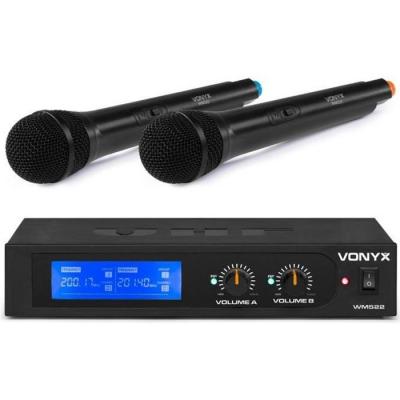 Vonyx WM522 - Set de 2 microphones sans fil - 2 Canaux, syst&egrave;me VHF avec valise de transport fournie