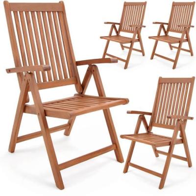 CASARIA Set de 4 chaises pliantes en bois d'eucalyptus - DEUBA - Vanamo - Dossier r&eacute;glable - Marron