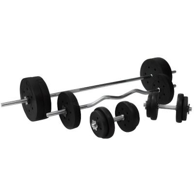 GORILLA SPORTS Set d'halt&egrave;res complet avec disques rev&ecirc;tement plastique + barres 97,5 Kg