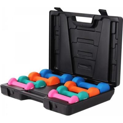 Set d'halt&egrave;res fitness de 10 kg + coffret de rangement