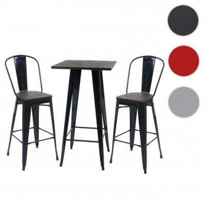 Set table mange-debout et 2x tabouret de bar MENDLER HWC-A73 design industriel m&eacute;tal noir