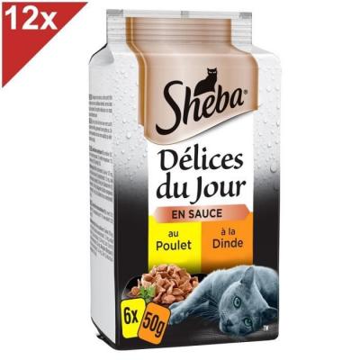 SHEBA  D&eacute;lices Du Jour 72 Sachets Poulet Dinde En Sauce Pour Chat 50g (12x6)