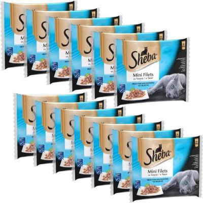  SHEBA Mini filets sachets fra&icirc;cheur en sauce - Aux poissons - Pour chat - 52 x 85 g