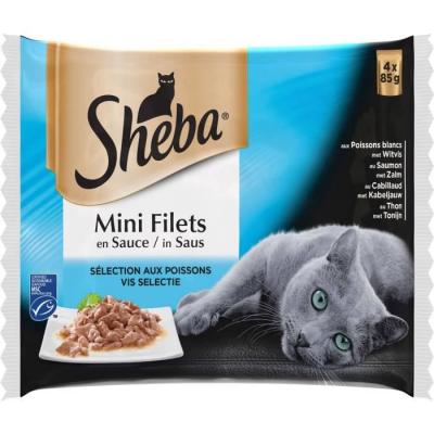 SHEBA Sachets fra&icirc;cheur mini filets en sauce aux poissons blancs pour chat