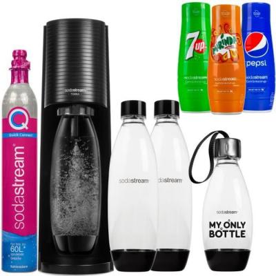 SODASTREAM Machine &agrave; soda -  - Terra - Noir - 3 bouteilles - 3 sirops - Quick Connect - Eau gazeuse maison 