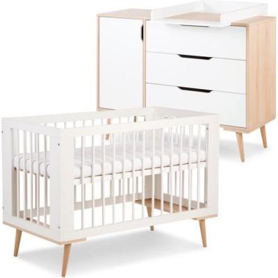 MONMOBILIERDESIGN Sofie ensemble commode &agrave; langer et lit b&eacute;b&eacute; style scandinave 120x60 blanc