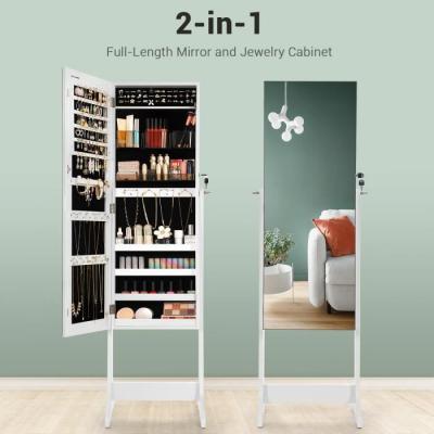 Calicosy - Armoire &agrave; bijoux avec grande porte miroir - H152 cm - Blanc