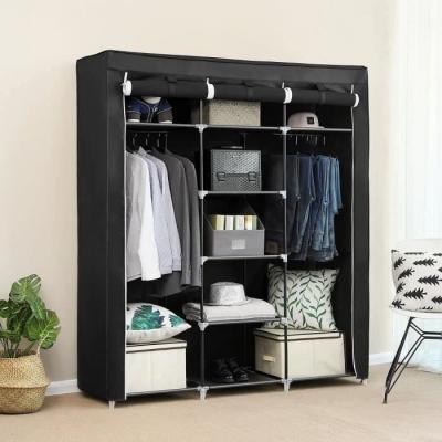 Armoire de Rangement Pliable en Tissu Noir avec Penderie - L150 cm