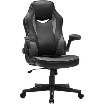 SONGMICS  chaise de bureau, fauteuil gamer, si&egrave;ge ergonomique pivotant, avec accoudoirs rabattables, hauteur r&eacute;glable et inclinaison libre, charge 150 kg, noir et gris obg064b03 