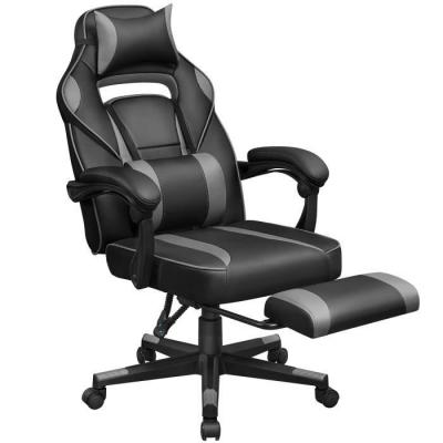 SONGMICS Fauteuil de bureau repose-pieds t&eacute;lescopique Noir et gris
