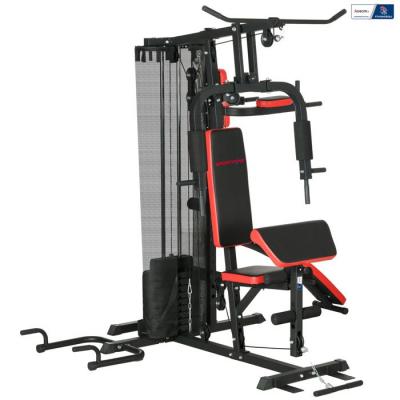  Station de musculation multi-&eacute;quipement - collaboration aosom.fr x ffhandball - 10 contrepoids - acier noir rouge 