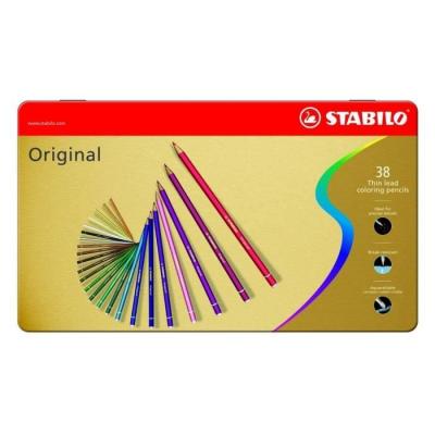 STABILO Crayon De Couleur  Original - Bo&icirc;te M&eacute;tal De 38 Crayons De Couleur Mine Fine Couleurs Assorti