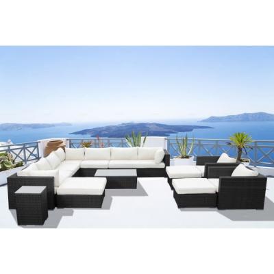 CONCEPT USINE Salon de jardin modulable 13/14 places en r&eacute;sine noir/blanc
