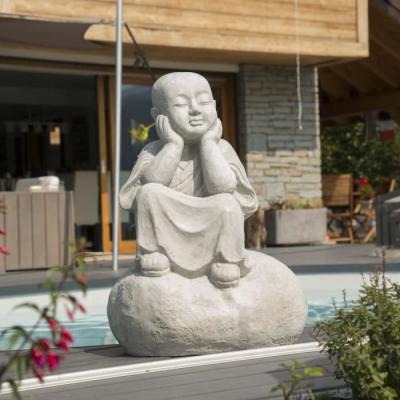 WANDA COLLECTION  - Statue moine shaolin pensif gris clair 80 cm - Gris