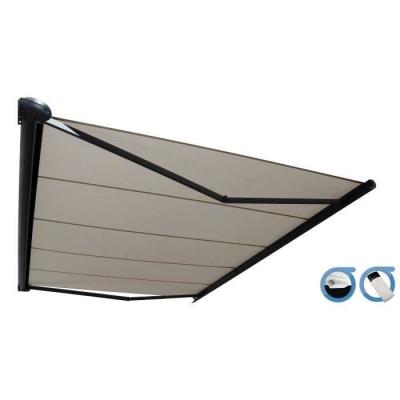 OMBRAZUR Store banne Coffre int&eacute;gral PROTECT 2 SMART Gris Anthracite 4,05x3,5m Motoris&eacute; &agrave;&nbsp; t&eacute;l&eacute;commande + Capteur Vent - Toile Ecrue 