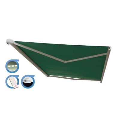 OMBRAZUR Store banne Coffre PROTECT 2 LED SMART Blanc 4.05x3.5m Motoris&eacute; + Capteur Vent + LED - Toile Vert