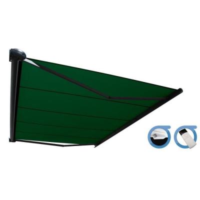 OMBRAZUR Store banne Coffre int&eacute;gral PROTECT 2 SMART Gris Anthracite 4,05x3,5m Motoris&eacute; &agrave;&nbsp; t&eacute;l&eacute;commande + Capteur Vent - Toile Vert 