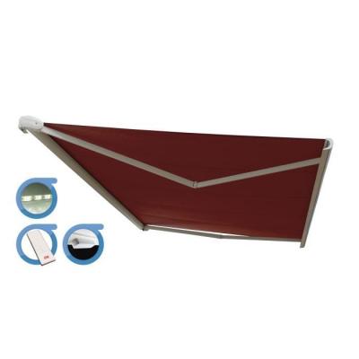 OMBRAZUR Store banne Coffre PROTECT 2 LED SMART Blanc 4.05x3.5m Motoris&eacute; + Capteur Vent + LED - Toile Rouge