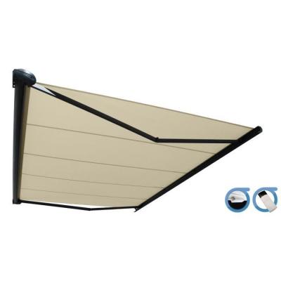 OMBRAZUR Store banne Coffre PROTECT 2 SMART Gris 5x3.5m Motoris&eacute; + Capteur Vent - Toile Ecrue
