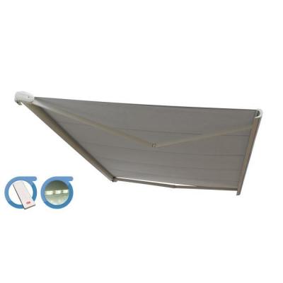 OMBRAZUR Store banne Coffre PROTECT 2 LED Blanc 5x3.5m Motoris&eacute; + LED - Toile Grise