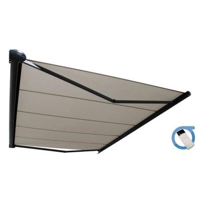 OMBRAZUR Store banne Coffre int&eacute;gral PROTECT 2 Gris Anthracite 5x3,5m Motoris&eacute; &agrave;&nbsp; t&eacute;l&eacute;commande - Toile Taupe 