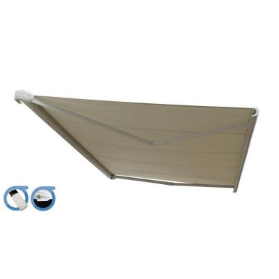 OMBRAZUR Store banne Coffre int&eacute;gral PROTECT 2 SMART Blanc 5x3,5m Motoris&eacute; &agrave;&nbsp; t&eacute;l&eacute;commande + Capteur Vent - Toile Ecru 