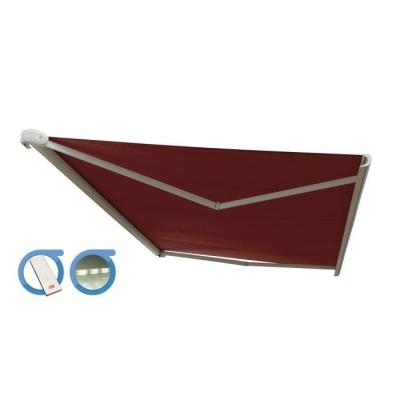 OMBRAZUR Store banne Coffre int&eacute;gral PROTECT 2 LED Blanc 5x3,5m Motoris&eacute; &agrave;&nbsp; t&eacute;l&eacute;commande + Eclairage LED - Toile Rouge 