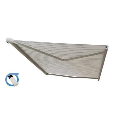 OMBRAZUR Store banne Coffre PROTECT 2 Blanc 5x3.5m Motoris&eacute; - Toile Grise Ray&eacute;e