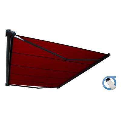 OMBRAZUR Store banne Coffre PROTECT 2 Gris 5x3.5m Motoris&eacute; - Toile Rouge