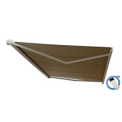 OMBRAZUR Store banne Coffre PROTECT 2 Blanc 6x3.5m Motoris&eacute; - Toile Taupe