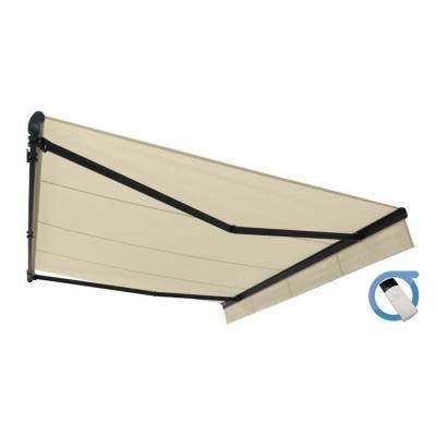 OMBRAZUR Store banne Monobloc EASY Gris Anthracite4x3m Motoris&eacute; &agrave;&nbsp; t&eacute;l&eacute;commande - Toile Ecrue 