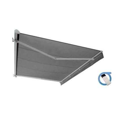 OMBRAZUR Store banne motoris&eacute; semi coffre 5x3 m gris - Structure blanche pur satin&eacute;e - COVER 