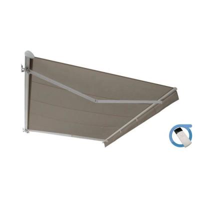 OMBRAZUR Store banne Semi-coffre COVER Blanc 5x3m Motoris&eacute; &agrave; t&eacute;l&eacute;commande - Toile Taupe