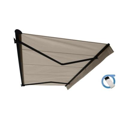 OMBRAZUR Store banne Semi-coffre cover Gris Anthracite 5x3m Motoris&eacute; &agrave; t&eacute;l&eacute;commande - Toile Taupe