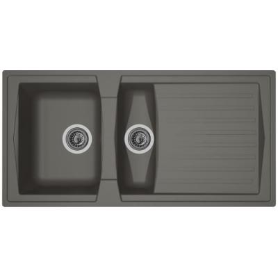 STRADOUR  Evier cuisine &agrave; encastrer 15 bac + 1 &eacute;gouttoir Arena - R&eacute;sine - 100 x 50 cm - Gris b&eacute;ton 