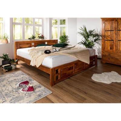 Stucture lit 200x200 - Bois massif dacacia laqu&eacute; (Miel) - Style colonial - OXFORD #0254 