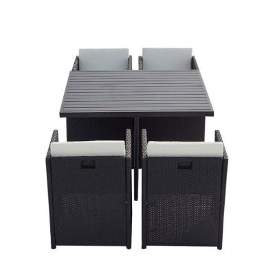 CONCEPT USINE Table et chaise 4 places encastrables alu r&eacute;sine gris/blanc