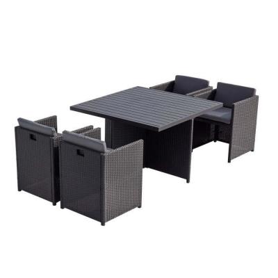 CONCEPT USINE Table et chaises 4 places encastrables alu et r&eacute;sin noir/gris