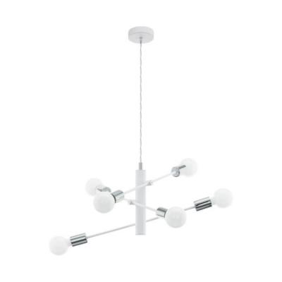 EGLO Gradoli plafonnier suspendu &agrave; 6 lampes &agrave; bras multiples blanc, chrome