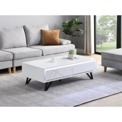 Table basse 2 tiroirs avec LEDs en MDF - Blanc laqu&eacute; - SALIANO