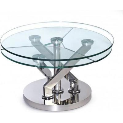 Table basse CARROUSEL &agrave; plateaux pivotants en verre et acier chrom&eacute;