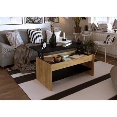 HAPPY Table basse relevable - D&eacute;cor chene et noir - L 100 x P 50 x H 44 cm