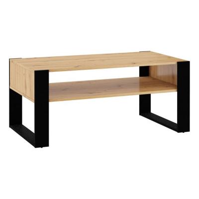 Table basse NUKA F 110 x 60 cm en ch&ecirc;ne artisan noir avec &eacute;tag&egrave;re