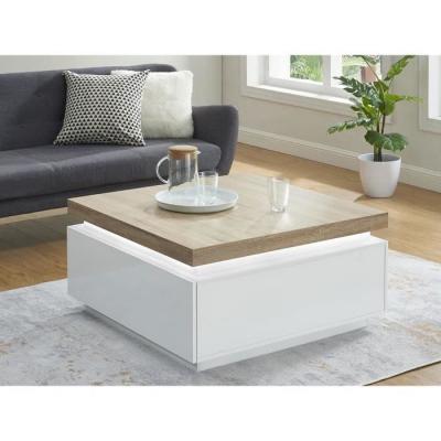 Table basse HALO II - 2 tiroirs - MDF laqu&eacute; - Avec LEDs - Blanc et Ch&ecirc;ne