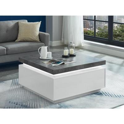 Table basse HALO II - 2 tiroirs - MDF laqu&eacute; - Avec LEDs - Blanc et B&eacute;ton