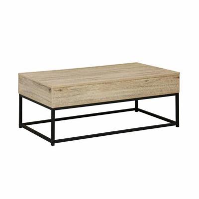 Table basse industrielle m&eacute;tal et effet bois avec plateau relevable