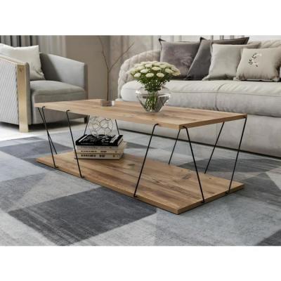 Table basse avec 1 &eacute;tag&egrave;re - Coloris : Naturel et noir - DELORY