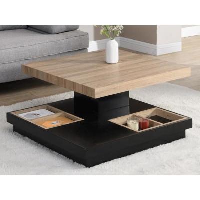 Table basse - Plateau pivotant - MDF laqu&eacute; noir et naturel - FAUSTO
