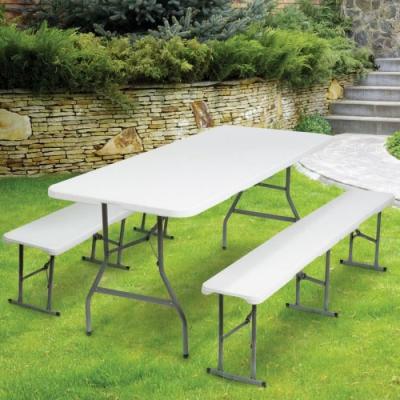 IDMARKET Table de camping pliante Mixte  - 2 bancs pliables